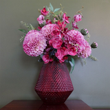 23cm Diamond Embossed Pink Glass Vase – Decorative Home Accent, Pink