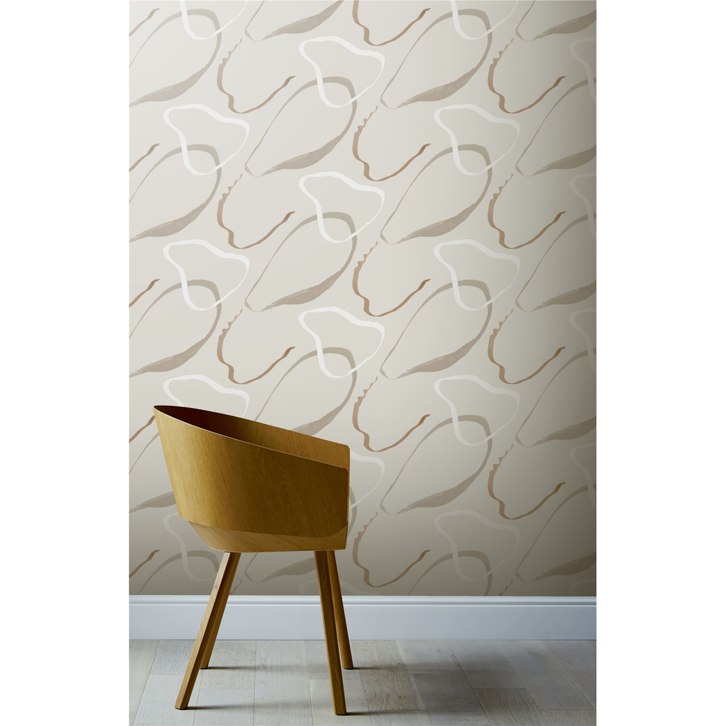 Arthouse Linear Swirl Wallpaper with Abstract Swirls – Neutral Feature Wall Décor, Natural/Spice