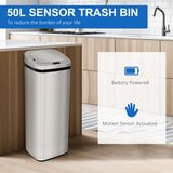 HOMCOM 50L Motion Sensor Kitchen Bin with Touch-Free Lid – Lightweight ABS Waste Bin, Silver & Black