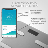 Aquarius 16 in 1 Bluetooth Smart Body Analysis Scale with AIFit App – Digital Bathroom Scale, Silver