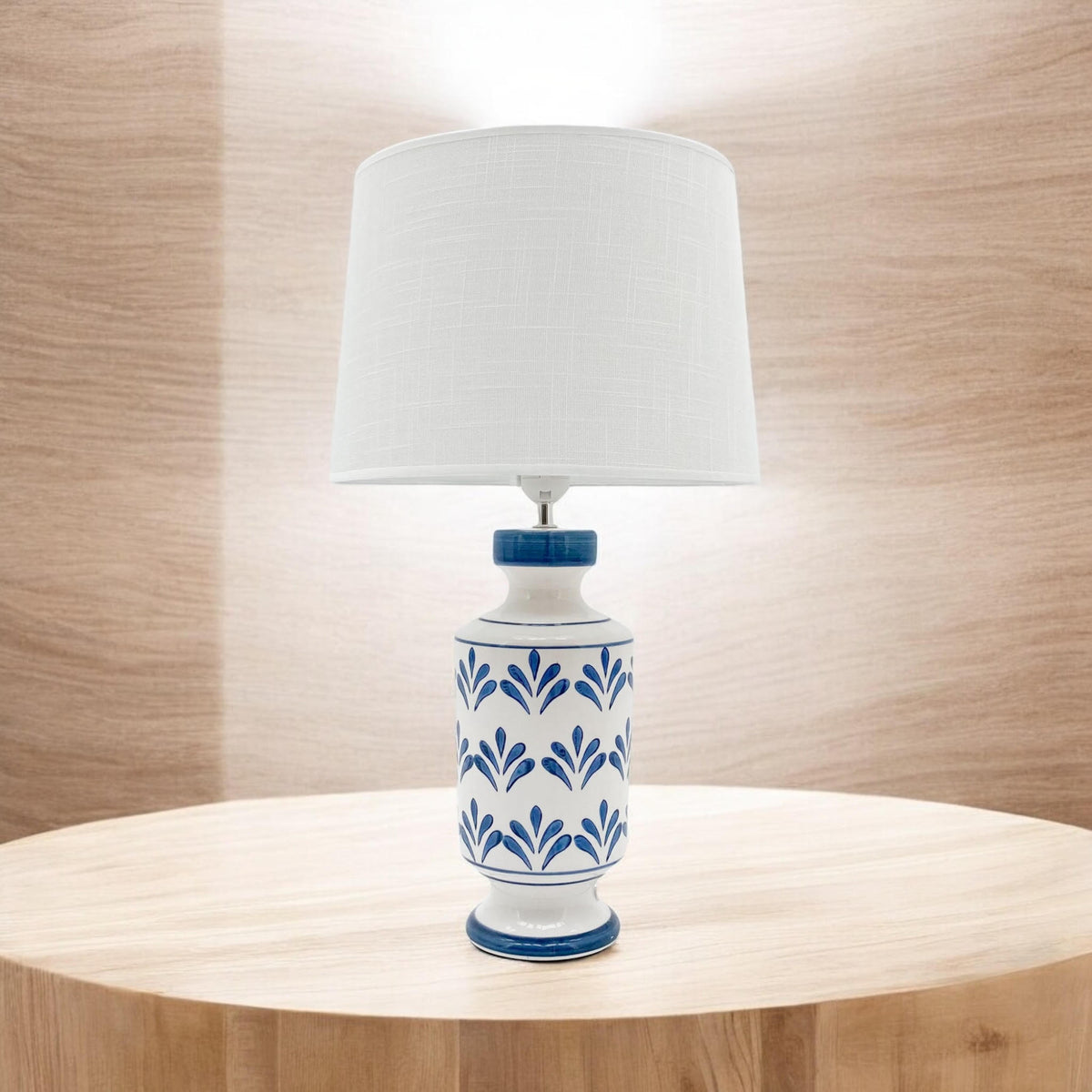 Oriental Floral Ceramic Table Lamp with Drum Shade – 37/50cm Bedside & Accent Lighting