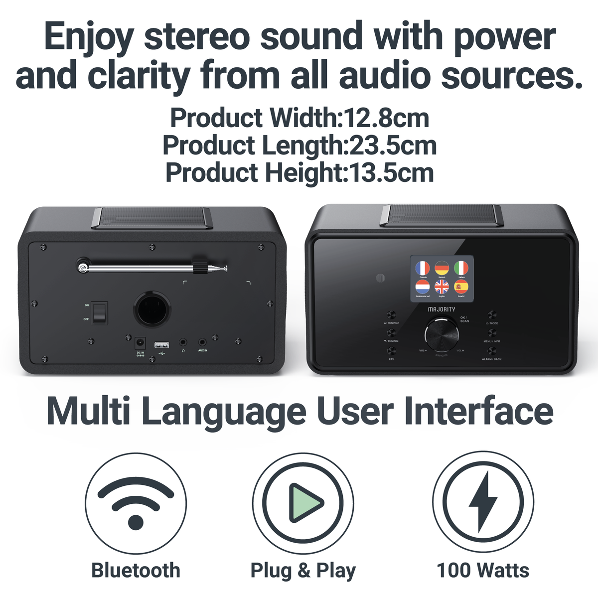 Majority Bard Music System with Internet Radio, DAB+/FM, Bluetooth & Spotify Connect – 100W, Black
