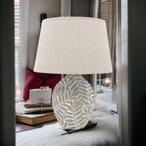 Minimalist Textured Ceramic Table Lamp with Fabric Shade – In-Line Switch, 1m Cable Bedside Lamp