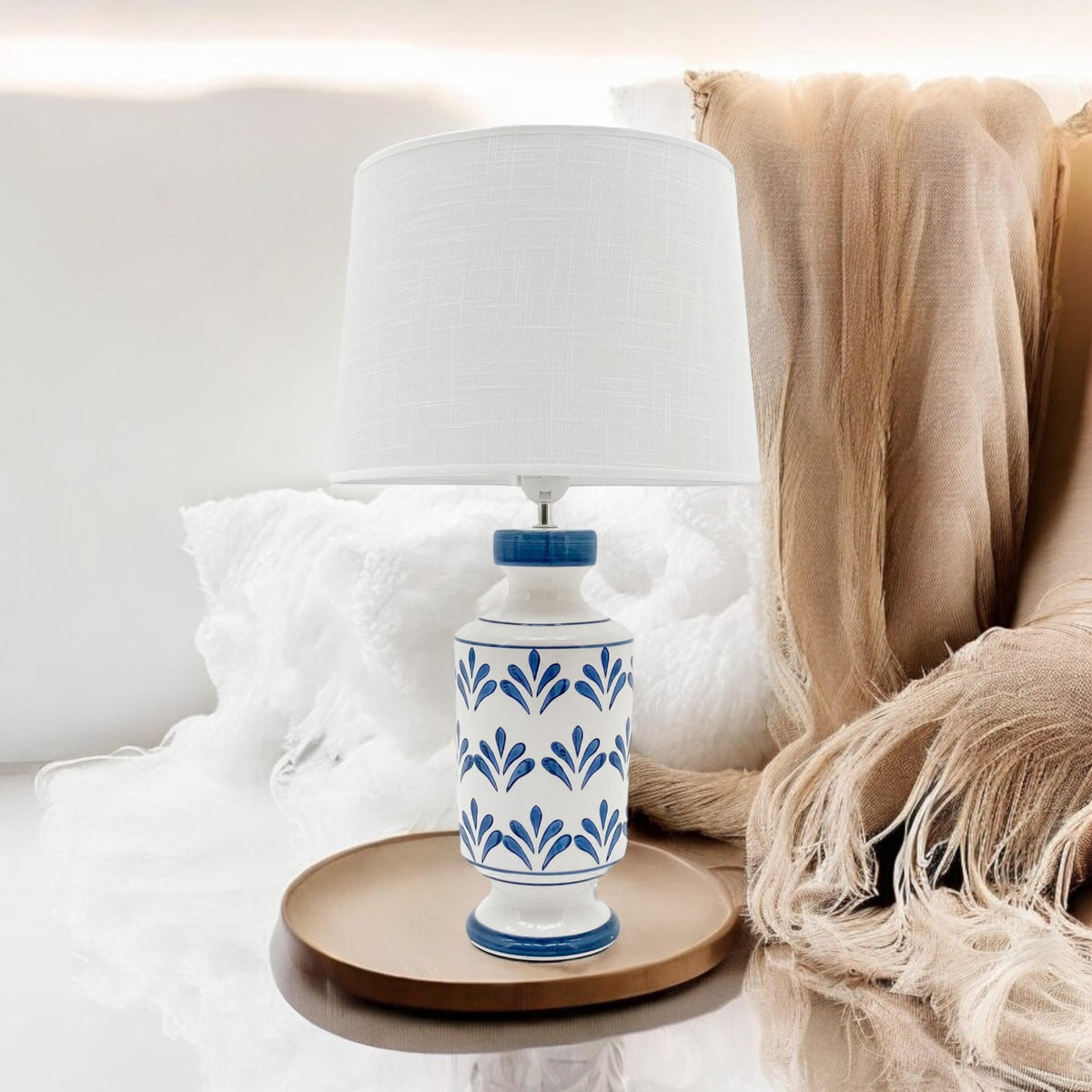 Oriental Floral Ceramic Table Lamp with Drum Shade – 37/50cm Bedside & Accent Lighting
