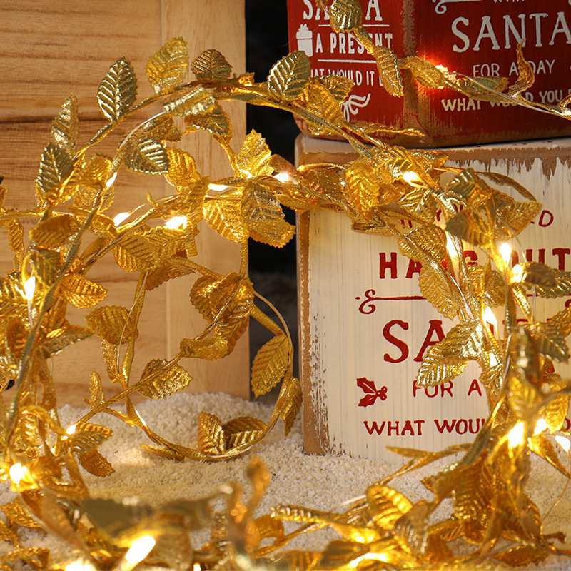 Avilo 4m Battery Operated String LED Lights with 40 Warm White LEDs – Gold Leaf Garland Decor