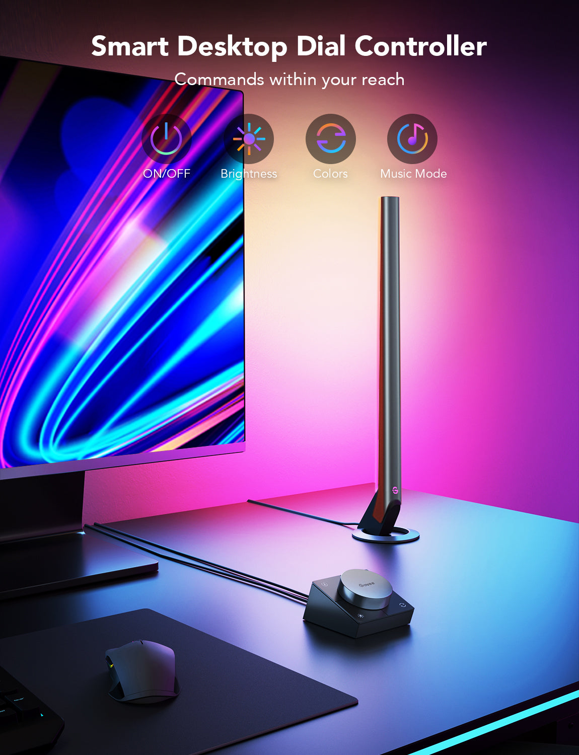 Govee RGBIC Gaming Light Bars – Evangelion-Inspired, Smart Dial Control, 62 Scene Modes & Music Sync