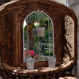 AcaciaHome Vintage Rusty Metal Wall Mirror with Triple Planter 3 Pots Holder – 70cm Arch Design