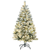 HOMCOM 4.5ft Artificial Flocked Christmas Tree with 150 LED Lights, Snow-Tipped Branches – Indoor Xmas Decor