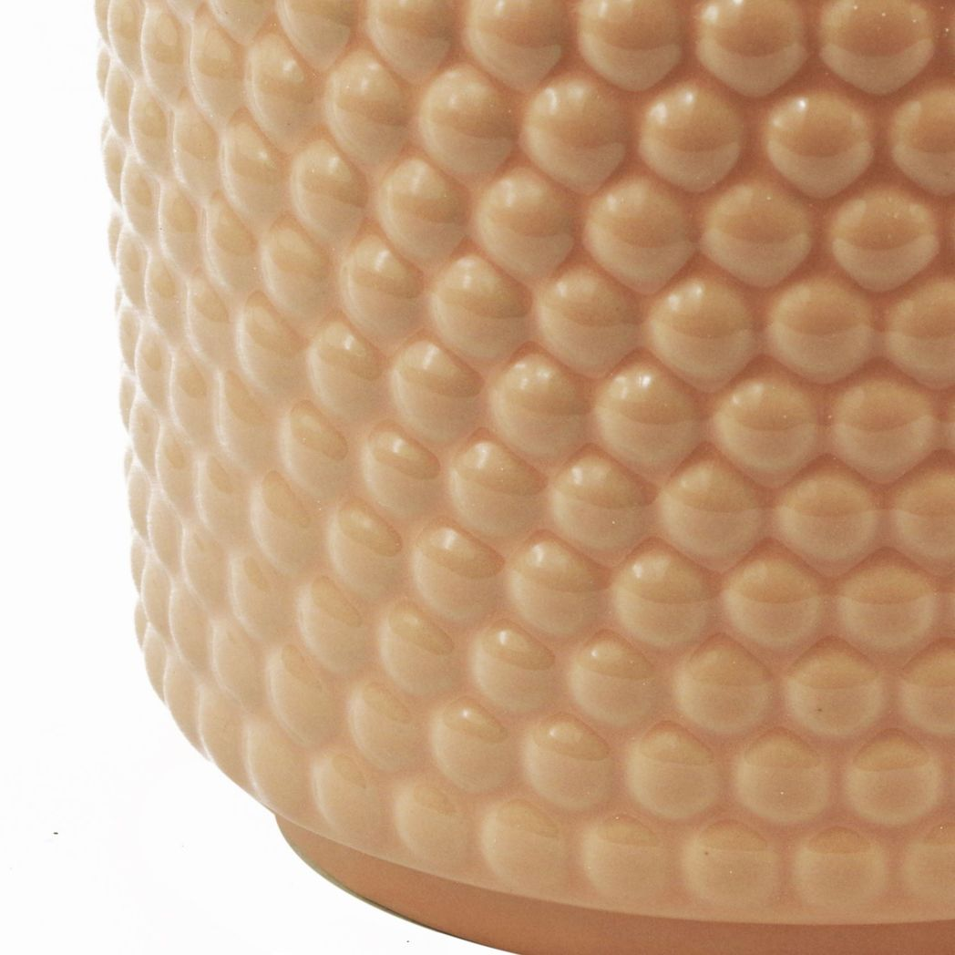 Dusty Pink Peach Raised Dots Ceramic Plant Pot, 15 x 15 x 12.5cm – Decorative Indoor Planter