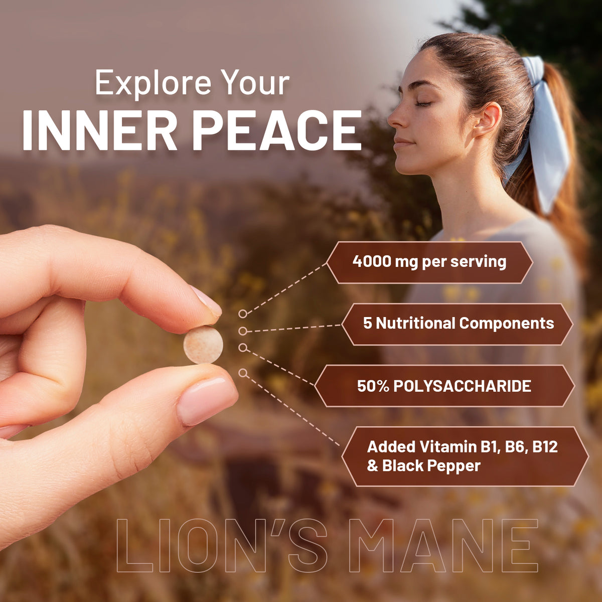 Prowise Healthcare Lion's Mane Mushroom Supplement 4000mg with Vitamin B1, B6, B12 and Black Pepper