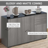Gloss & Matte Side Cabinet with 2 Doors & 2 Drawers – Home Office Storage, Grey & Black