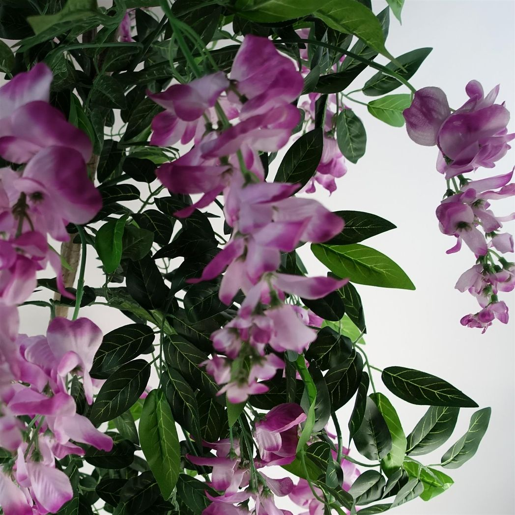 Leaf Artificial Wisteria Tree, 150cm Realistic Faux Tree in Pot – Light Pink & Purple