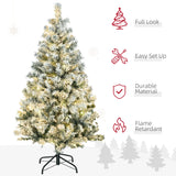 HOMCOM 4.5ft Artificial Flocked Christmas Tree with 150 LED Lights, Snow-Tipped Branches – Indoor Xmas Decor