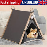 Large Pet Teepee Bed with Cushion – Canvas and Pine Igloo Play Tent for Dogs, Puppies and Cats, Grey