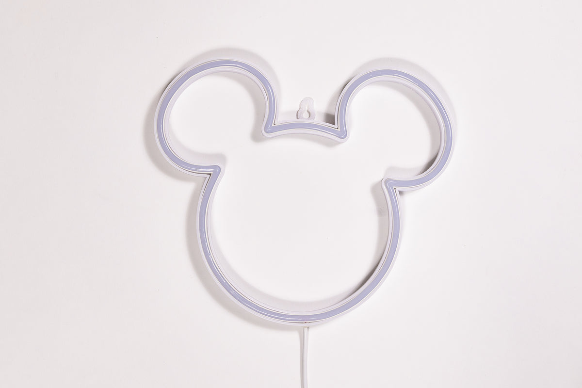 YELLOWPOP Disney Mickey Mouse Face LED Neon Sign – USB Powered Wall or Shelf Light, White Glow