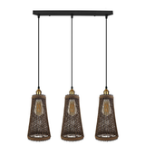 LEDSONE 3 Head Natural Wicker Basket Pendant Light with E27 Holders – Retro Industrial Rattan Ceiling Light