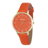 Henley Ladies Minimalist Watch – Polished Round Silver-Tone Case, Orange Leather Strap