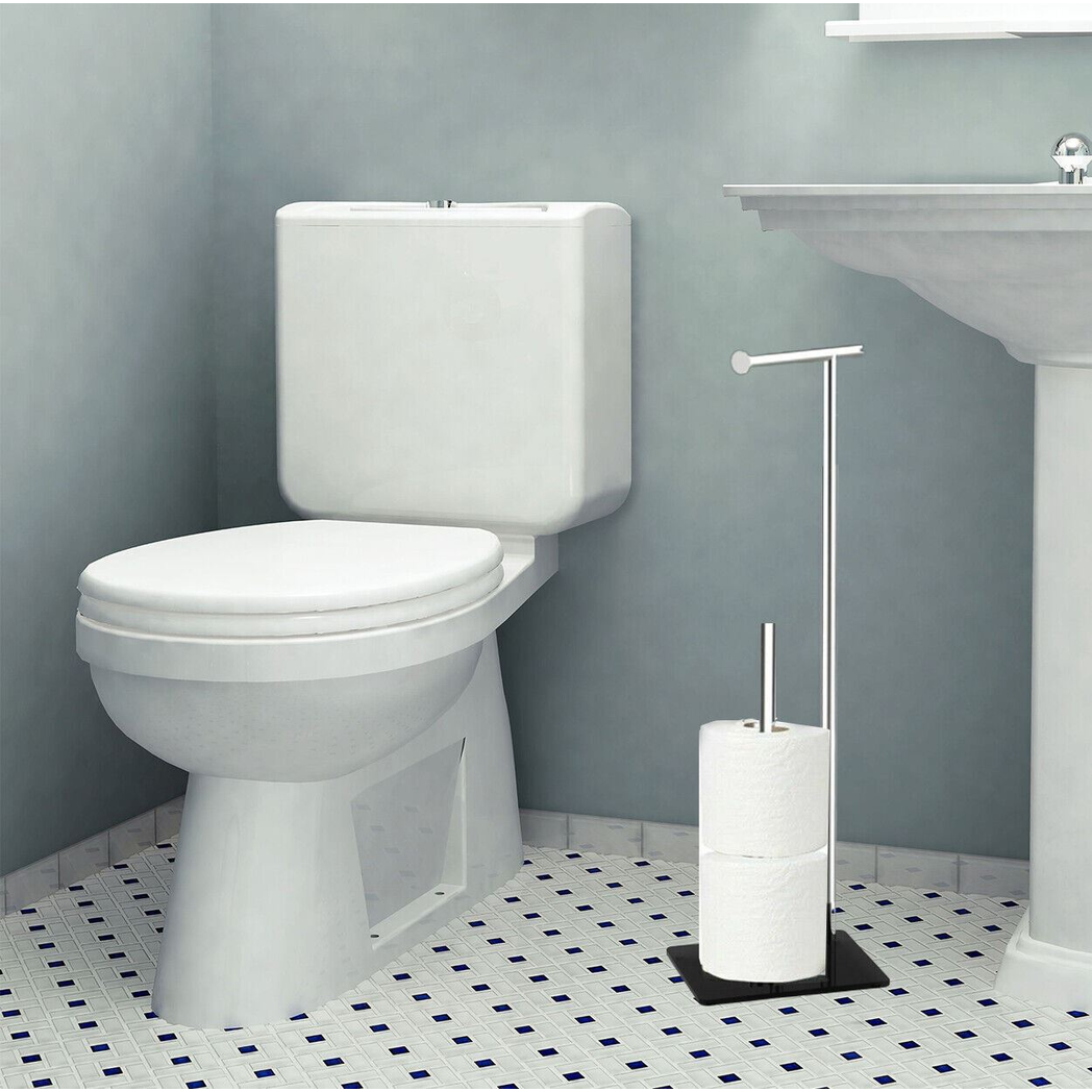 Free-Standing Toilet Roll Holder & Storer with Tempered Glass Base – Modern Stainless Steel Finish