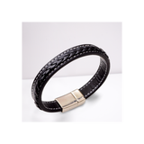 Aye Do Gifts Men's Black Faux Leather Bracelet – Magnetic Clasp, White Stitching