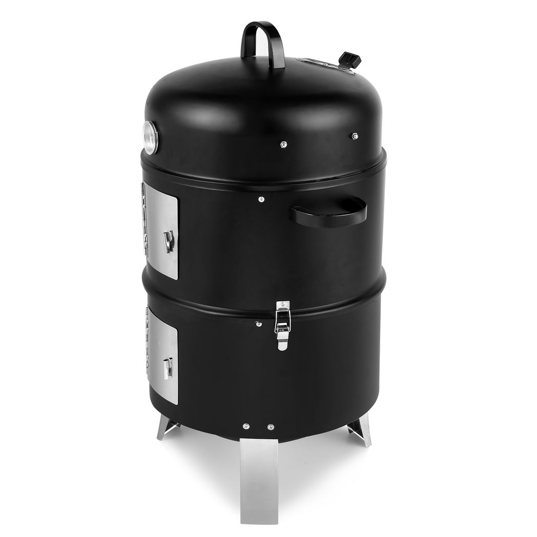 Vertical Steel Charcoal Smoker – Heavy-Duty Double-Layer Round BBQ Grill for Outdoor Cooking, Black