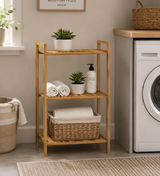 Avilo 3 Tier Bamboo Storage Shelf with Slatted Design – Freestanding Rack for Bathroom & Bedroom