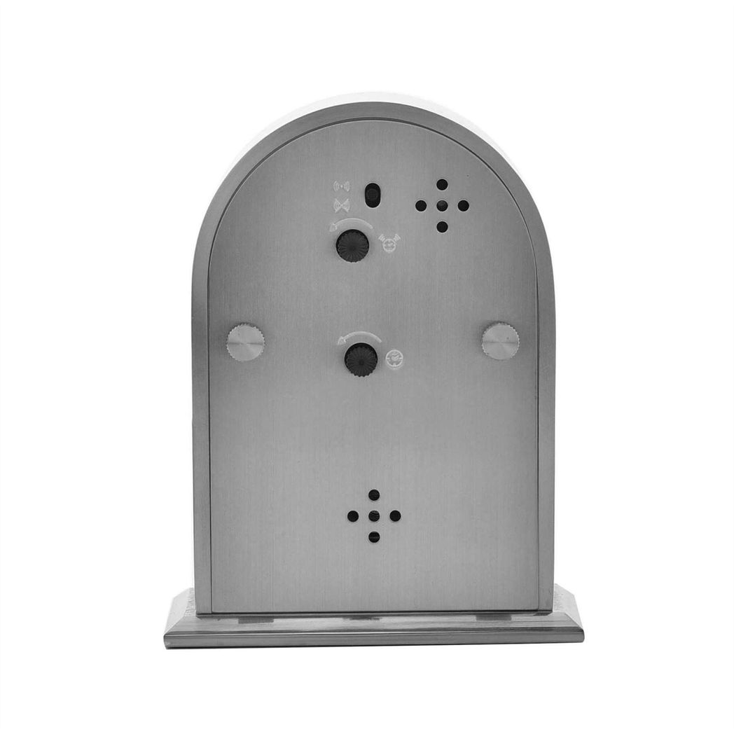 Wm. Widdop Arched Brushed Aluminium Mantel Clock with Roman Numeral Dial (W2843) – Silver