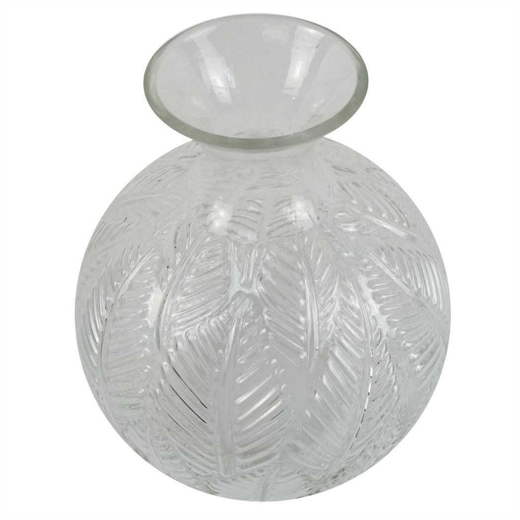 Leaf Clear Fern Print Glass Bottle Vase, 26cm Thick Hand-Finished Glass – Real or Artificial Flowers