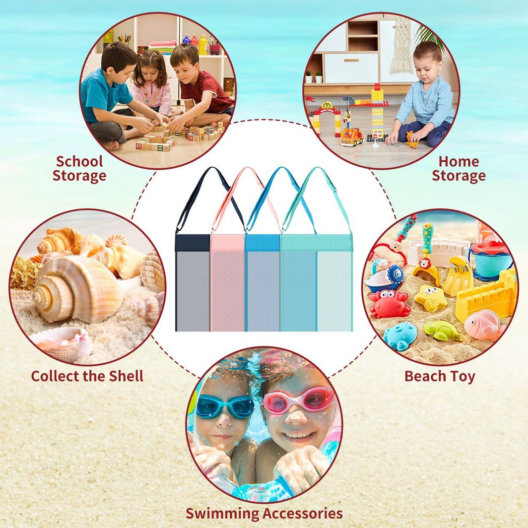 Vinsani Set of 4 Mesh Beach Bags with Sand-Shedding Design – Durable Beach Gear for Family Days Out