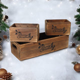 AcaciaHome Vintage Wooden Merry Christmas Storage Crate Set with Sturdy Handles – Festive Rustic Decor
