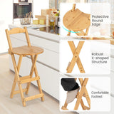 Foldable Bamboo Bar Stool with Backrest – Counter Height Kitchen Stool, Space-Saving Folding Design