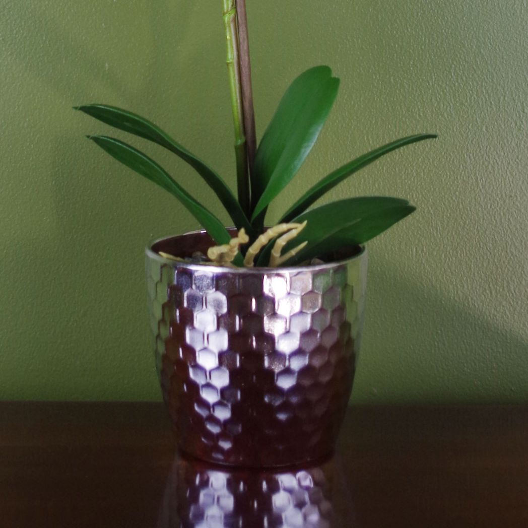 Leaf 50cm Phalaenopsis Artificial Orchid with Real Touch Flowers – Light Pink in Silver Honeycomb Pot