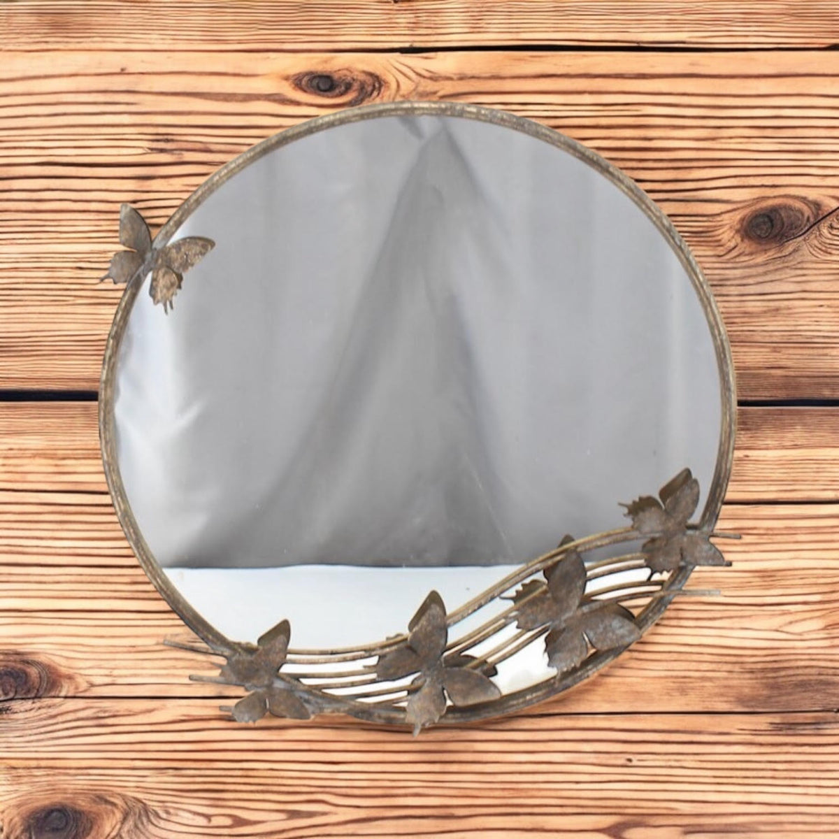 Ornate Butterfly Wall Mirror – Shabby Chic Rustic Gold Metal & Glass Frame for Bedroom, Living Room & Hallway