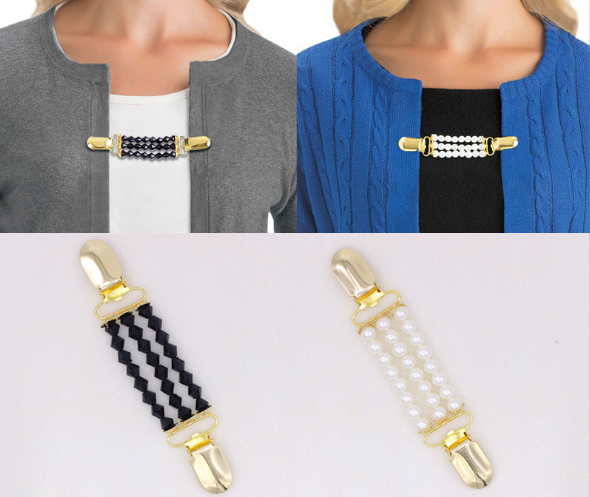 Avilo Pearl Cardigan Clip Set of 2 – Elasticated Clips for Cardigans and Shawls, White and Black