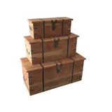 Rustic Solid Acacia Wooden Storage Chests, Set of 3 – Nesting Trunks, Coffee Table or Bench, Light Brown