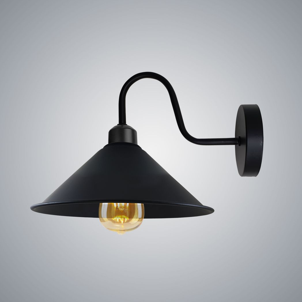 Vintage Swan Neck Wall Light with Cone Shade and E27 Socket – Dimmable Indoor Wall Sconce, Black