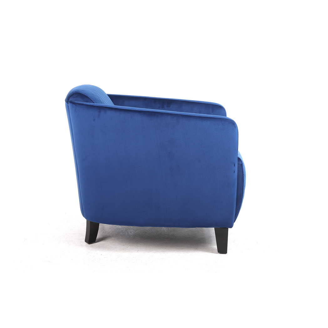 Blue Velvet Tub Accent Armchair with Criss-Cross Pattern, Padded Seat & Drop Arms – Mid-Century Style