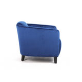 Blue Velvet Tub Accent Armchair with Criss-Cross Pattern, Padded Seat & Drop Arms – Mid-Century Style