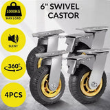 4 x 150mm Heavy Duty Swivel Castor Wheels with Brakes – Non-Marking Rubber, 300kg Combined Load