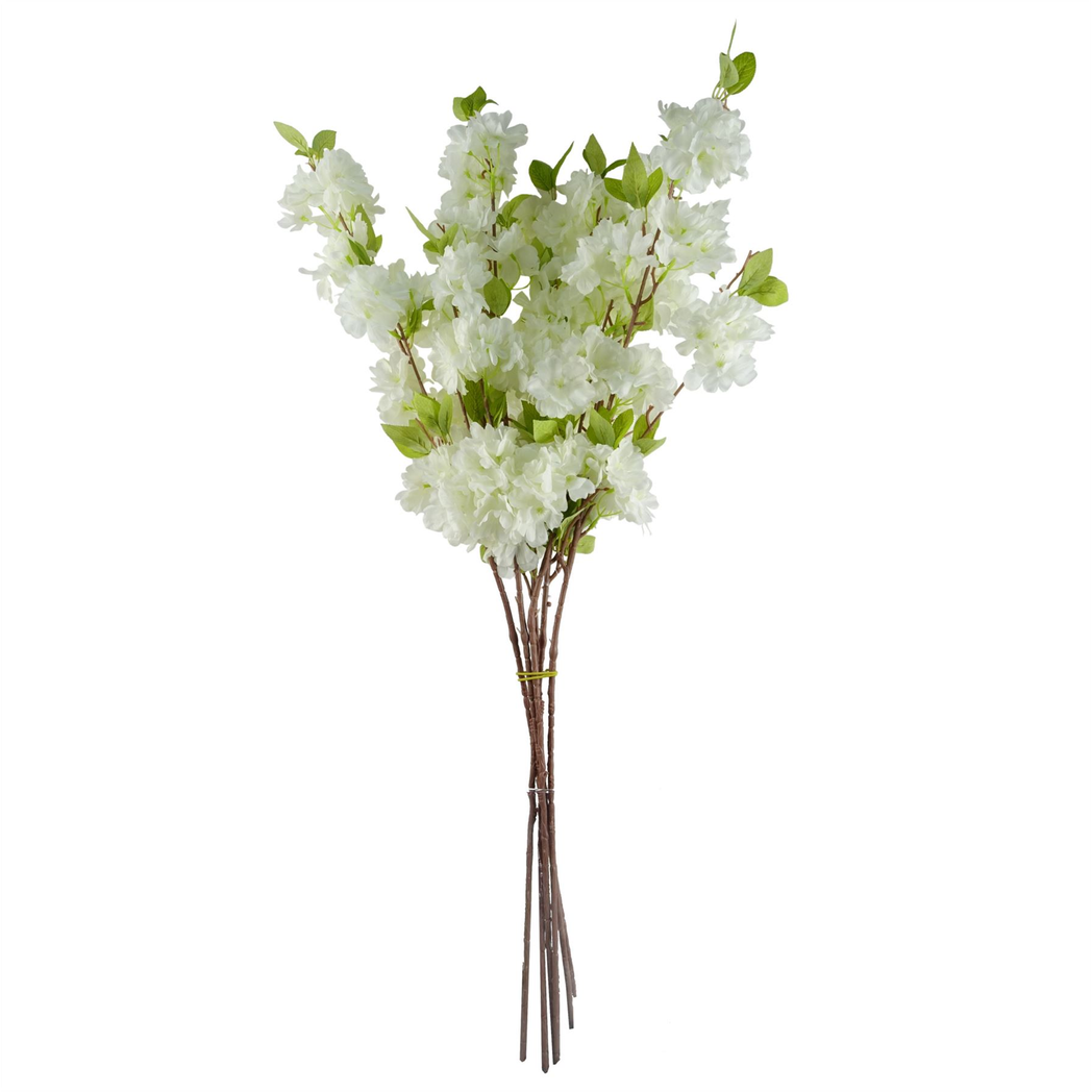 Leaf Design UK Pack of 6 Artificial Blossom Stems with Silk Flowers – 100cm Floral Decor, White