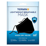 Termin8 Triple Layer Reusable Cotton Face Mask with Filter Pocket and Nose Clip – Machine Washable, Black