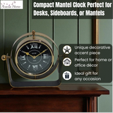 Black Mantel Clock with Silent Sweep Movement – Elegant Tabletop Timepiece, Quiet Operation
