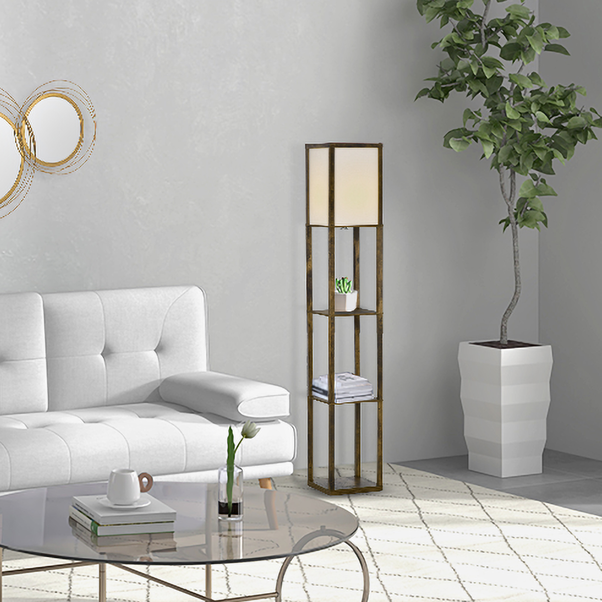 Storage Shelf Floor Lamp – Brown