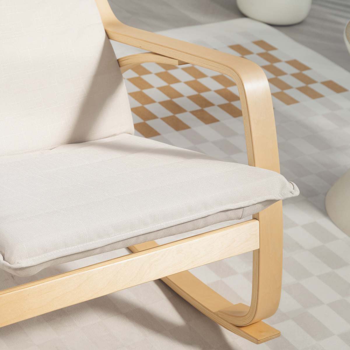 HOMCOM High Back Relax Rocking Chair with Padded Seat & Linen-Feel Fabric – Cream White