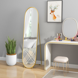 HOMCOM Oval Full Length Mirror with Metal Frame Hanging or Leaning Gold Tone