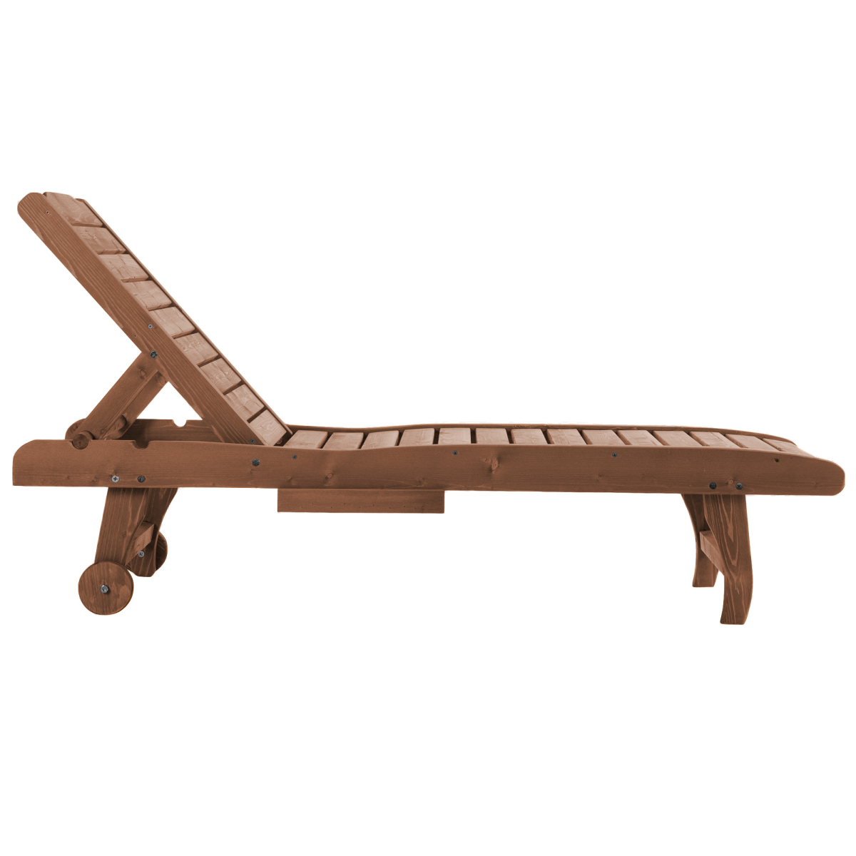 Outsunny Wooden Sun Lounger with 3-Position Adjustable Back & Pull-Out Table – Fir Wood, Wheels, Red Brown