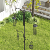 PawHut Bird Feeding Station Kit with 6 Hooks and 4 Hanging Feeders – Garden Wild Bird Feeder Pole