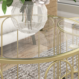 HOMCOM Coffee Table Set of 2 with Tempered Glass Tops – Nesting Tables with Geometric Metal Frame, Gold Tone