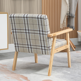 HOMCOM Modern Linen-Feel Accent Chair with Checked Seat Cushion & Open Frame – Beige