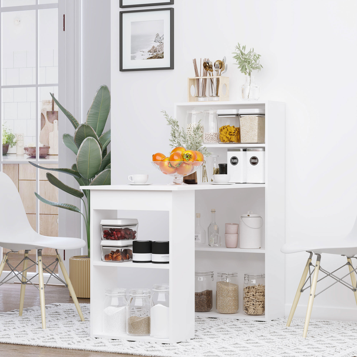 HOMCOM Computer Desk with 6 Shelves and Cubbies – Space-Saving Home Office Workstation, White