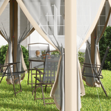 Outsunny 3 x 4m Hexagon Pop-Up Metal Gazebo with Six Mesh Curtains – Garden Party Tent, Khaki